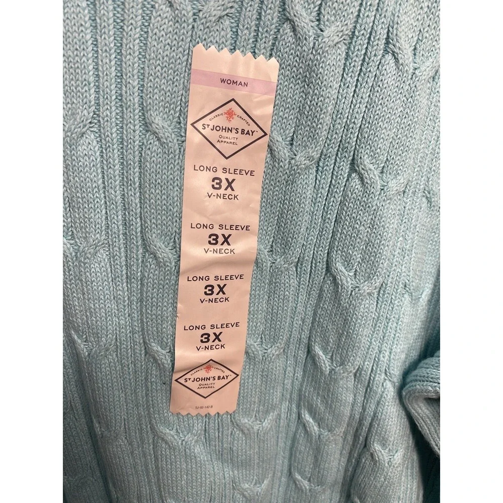 st johns bay womens blue sweater plus size 3X XXXL v neck knit long sleeve - Picture 2 of 5